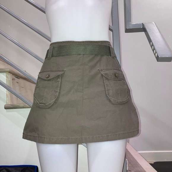 Vintage 90s y2k cargo belted mini skirt olive - Picture 2 of 5